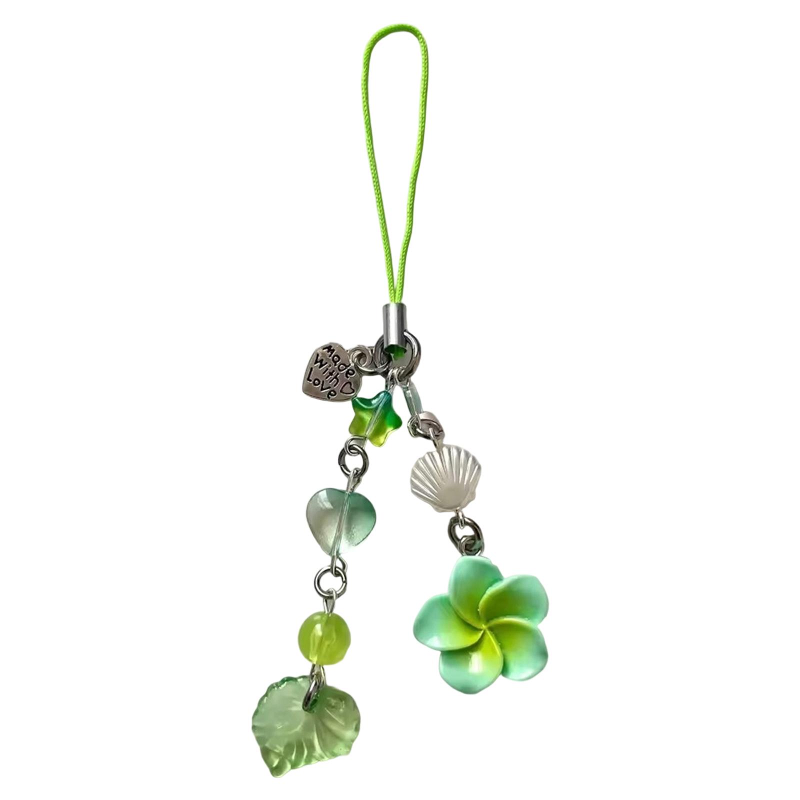 

Элегантная цепочка для телефона Милота Шнурок для телефона в форме сердца Подвеска с плюмерией и кисточками Текстура сплава для женщины зелёный