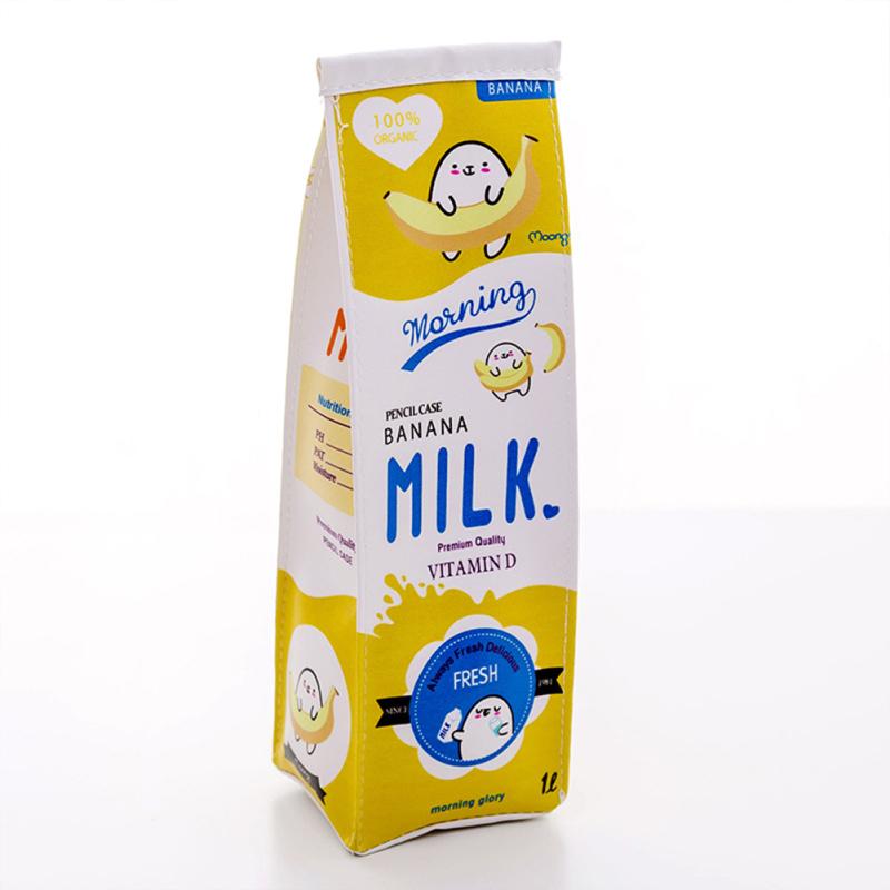 Cartoon Milk Cardboard Shape Pen Bag Przenośna, duża pojemność, wielofunkcyjna, zapinana na zamek papeteria