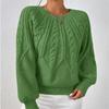 Women's Autumn/Winter Solid Color Cable Knit Sweater, Loose Crew Neck Lantern Sleeve Versatile Knit Top S-XL