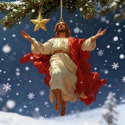 Ozdoba 2D Akrylowa Jezus Chrystus Dekoracja Wisząca na Lusterko Wsteczne Samochodu Wnętrze Auta Prezent Religijny dla Chrześcijan Retro Akcesoria Wiary