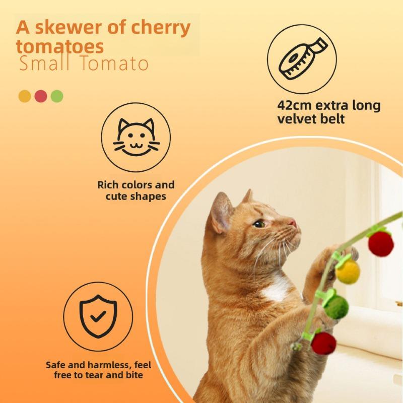 Catnip Toy Strings, Small Persimmon and Cherry Tomato Cat Teaser Sticks, Ringing Cat Toys, A Great Way To Relieve Boredom and Play with Cats
