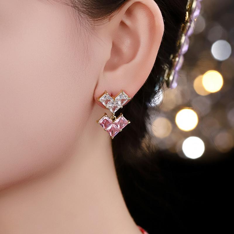 925 Silber Herz Kristall Zirkon Ohrringe - High-End Luxusmode für Frauen