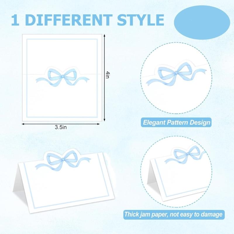 Lot de 100 Cartes de Table Nœud Rose Cartes de Placement Étiquettes vierges d'attribution de place pour Mariages et Réunions Sociales