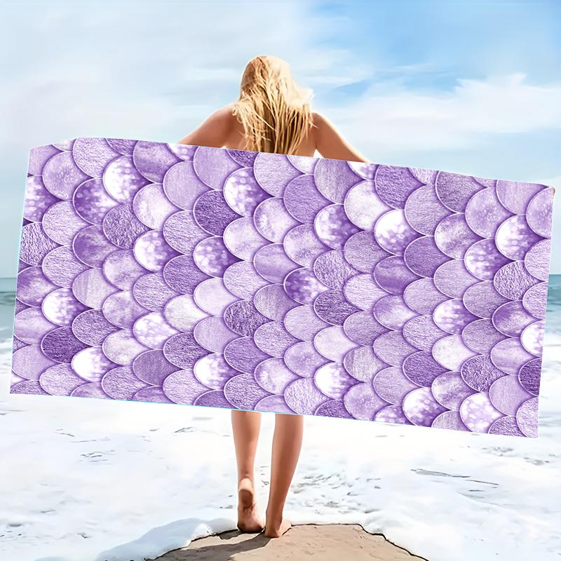 Swimming Bath Towel Microfiber Mermaid Fish Scale Pattern Thin Absorbent Extra Large Towel for Swimming Camping Yoga Bath Sports