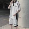 Herren College-Stil Sommer Freizeit Sportbekleidung: Kurzarm-Poloshirt & Teen-Shorts-Set