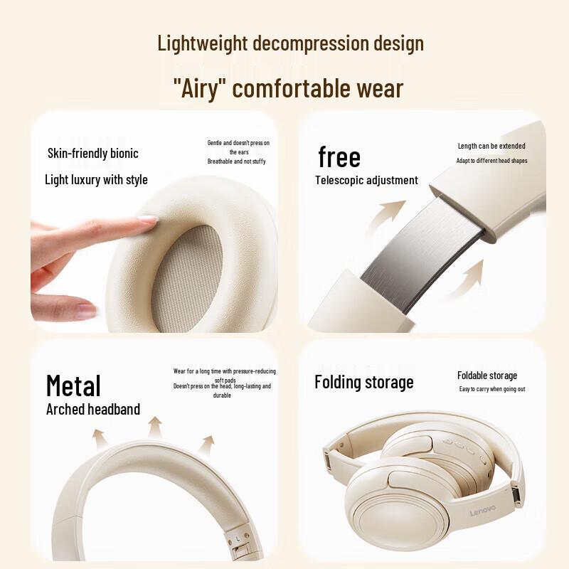 Lenovo EB320 Active Noise Cancelling Wireless Over-Ear Bluetooth Headphones