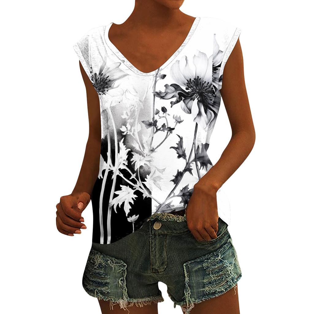 Damska luźna bluzka z krótkim rękawem i dekoltem w serek