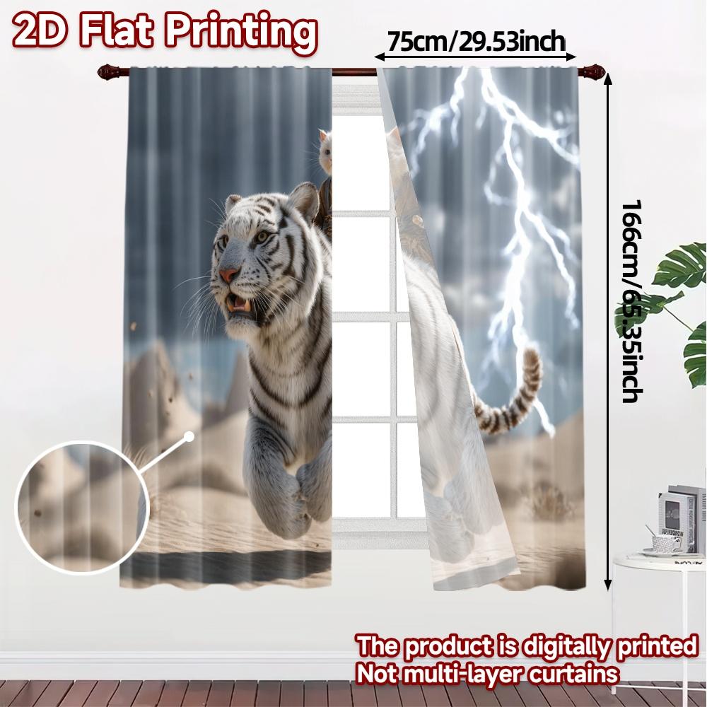 2pcs, 2D FLAT PRINTING Curtains (Without Rod) ThunderRider Popular Window Curtain Semi-Sheer Curtains Art Deco Festive Use for