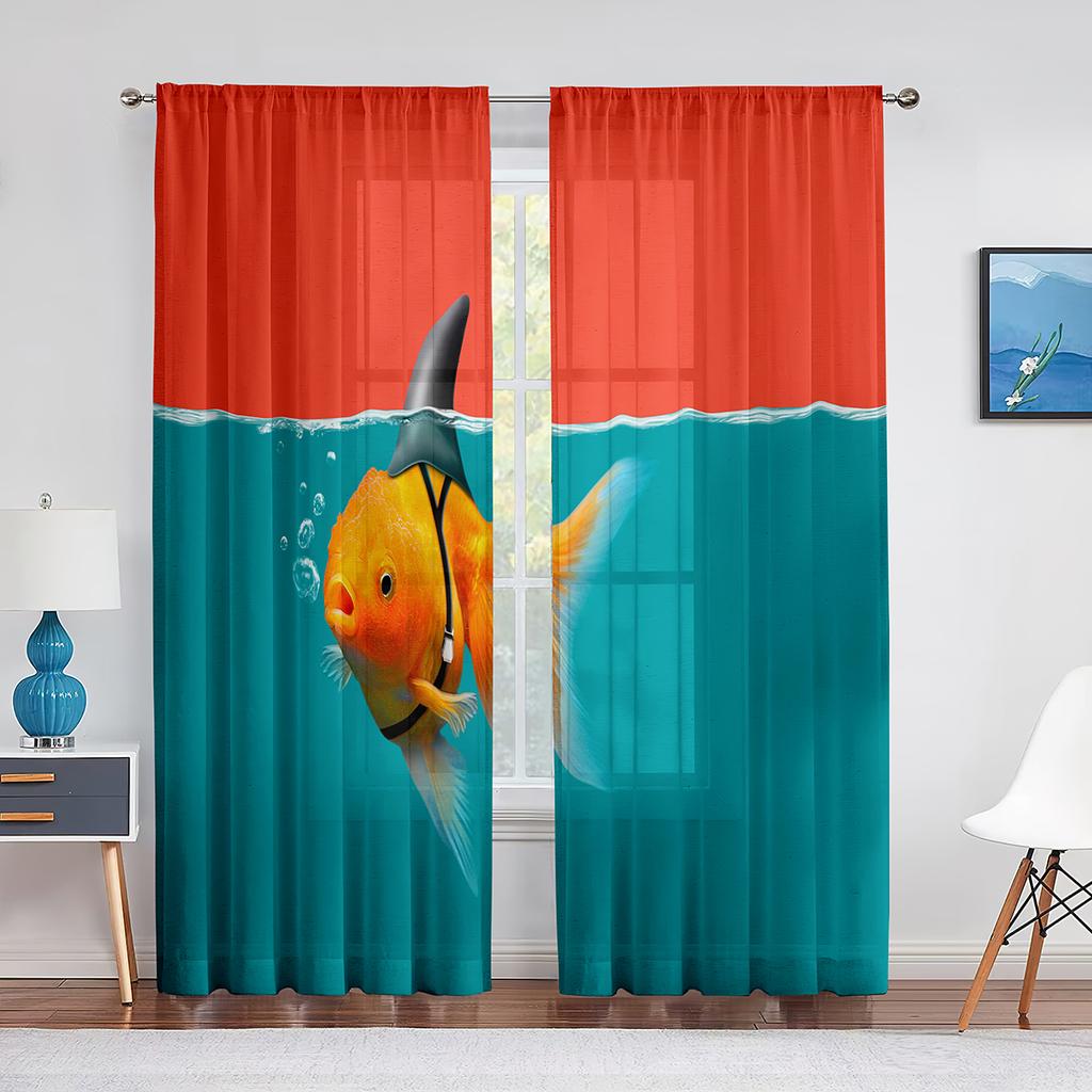 Pond Goldfish Flowers Leaves Colorful Sheer Curtain for Living Room Bedroom Voile Drape Kitchen Window Tulle Curtains Home Decor