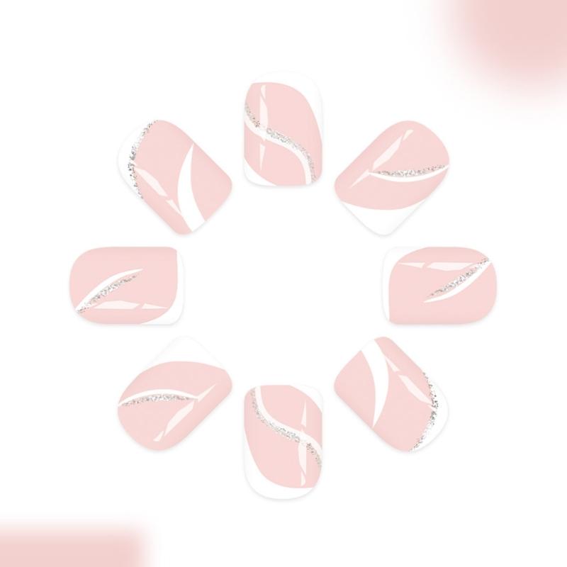 Quadratische Aufklebenagel Falschnagel Glitzer Klebt auf Nagel Künstlicher Acrylnagel 24 Stück Aufklebenagel für Frauen und Mädchen