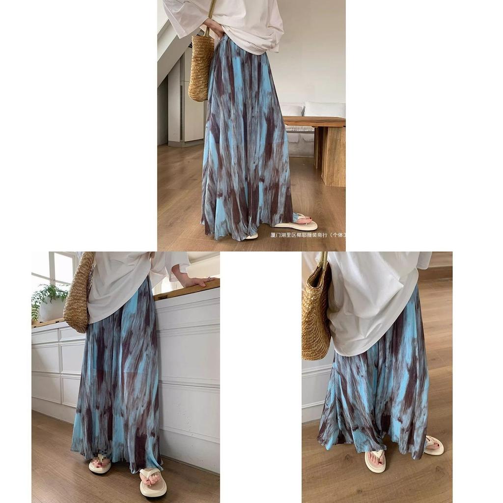 Boho Tiedye Midi Skirt For Women With High Waist And Flowy Design For Spring Vacation Style