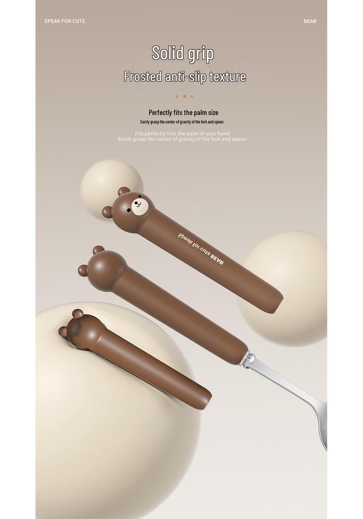 304 Stainless Steel Cartoon Bear & Rabbit Portable Cutlery Set - Chopsticks, Fork & Spoon for Students & Outdoors