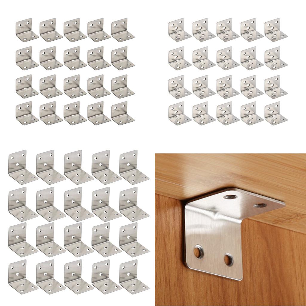 20pcs Stainless Steel L Bracket 90 Degree Right Angled Corner Brace for Wood Furniture Cabinet Shelves Chair Drawer