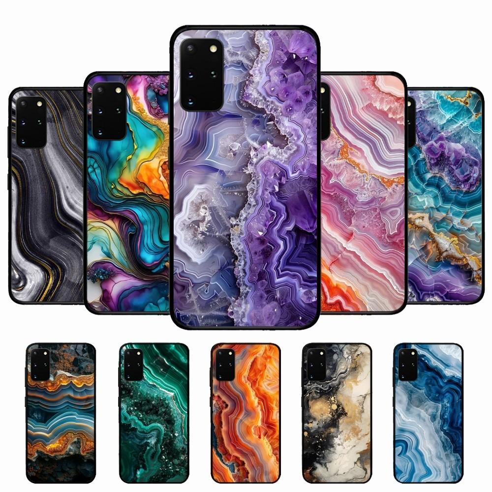 Marble Agate Pattern Phone Case Silicone PC+TPU For Samsung S10 20 30 22 23 24 Plus Lite Ultra Cover