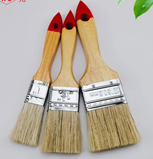 3PCS Hole Tip Paint Brushes Set Wooden Handle Natural Bristle Flat Paint Brushes for Wall Art Craft Detailing and Touch Up Work
