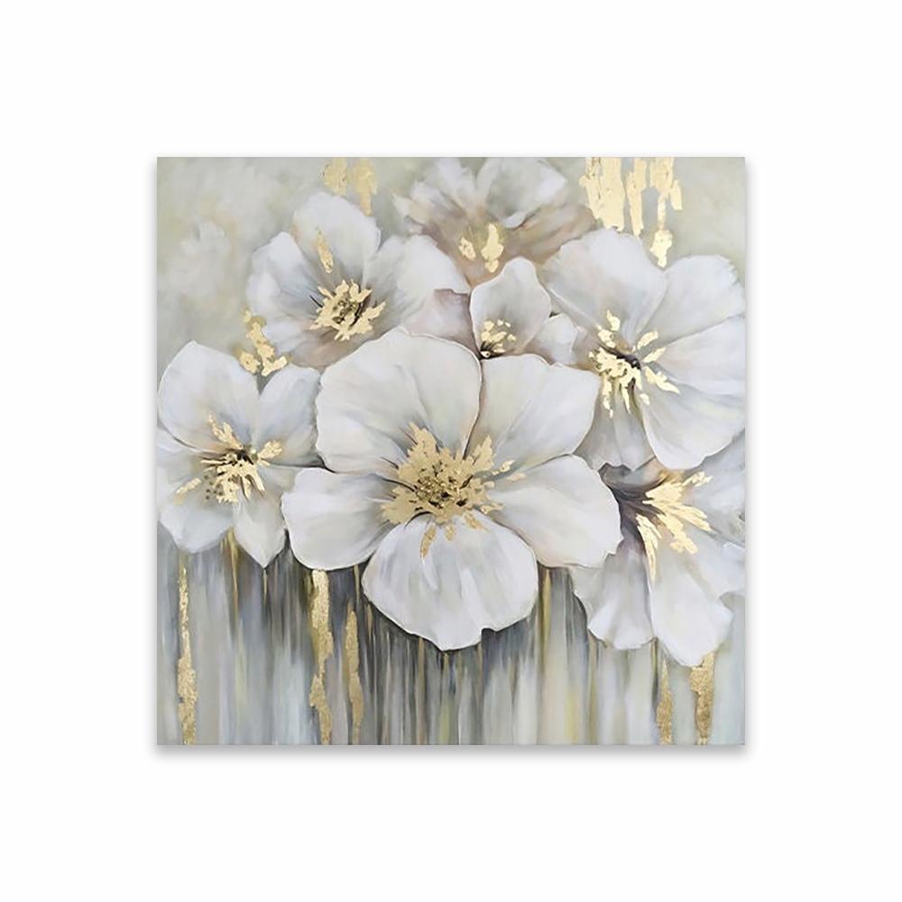 Gold Flower Poster Oil Painting Poster Golden Leaf Prints Colorful Floral Canvas Painting Romantic Textured Home Wall Decoration