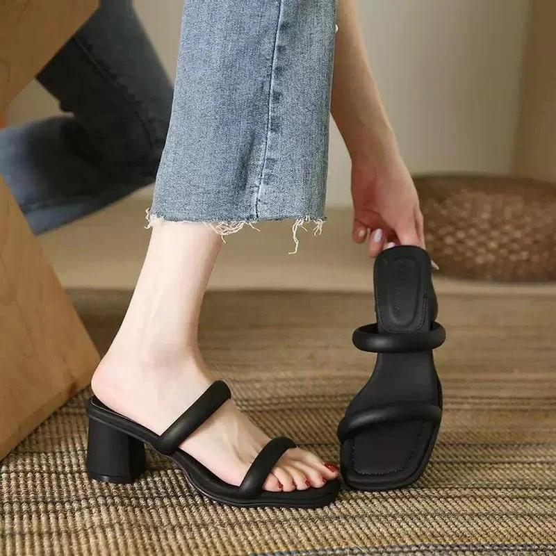 

2025 New High Heels Sandals Mules,Women Summer Gladiator Shoes,Open Toe Slippers,Slides Black,Beige,Dropship 35 бежевий
