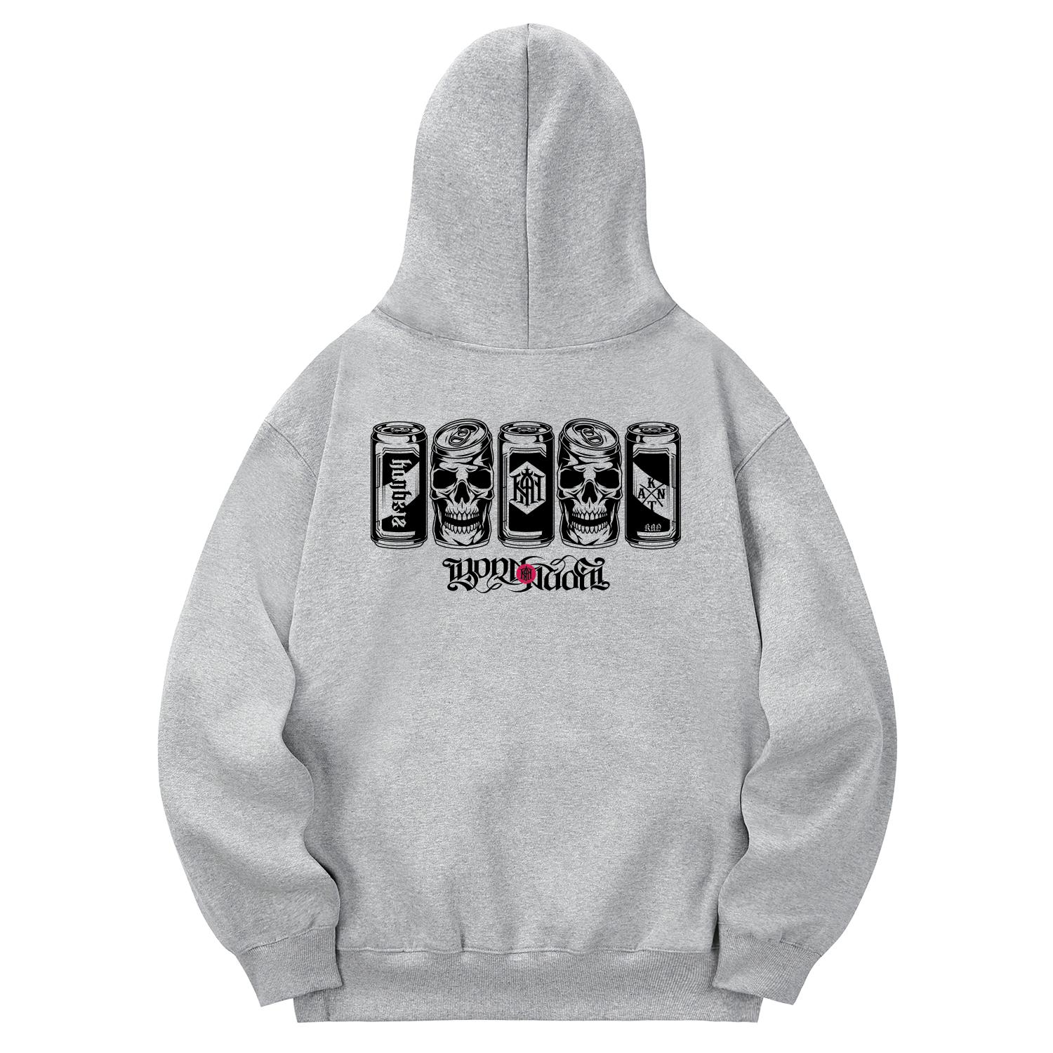Khan 6312 Khg0112 Art Skull Fleece-Lined Hoodie - Gray L