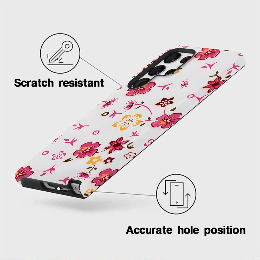 Custodia per cellulare Samsung S26Ultra floreale in polvere stile ins two-in-one con pellicola protettiva S23Plus anti-caduta