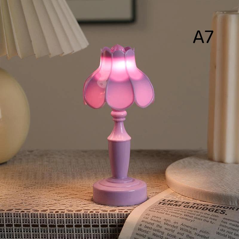 1Pcs Mini Dollhouse Retro Flower Lamp Creative Lily Of The Valley Lotus LED Night Light for DIY Fairy Garden Ornaments