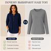 Women Long Sleeve Henley Tunic Blouse, Soft Ribbed Fabric Button Neck Top, Side Decor Buttons Curved Hem Loose Fit Casual Wear