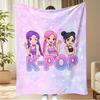 1pc K-Pop Anime Girl Trio Print Flannel Blanket, Soft Cozy Throw for Bed, Sofa, Kids Room & K-Pop Fan Gift