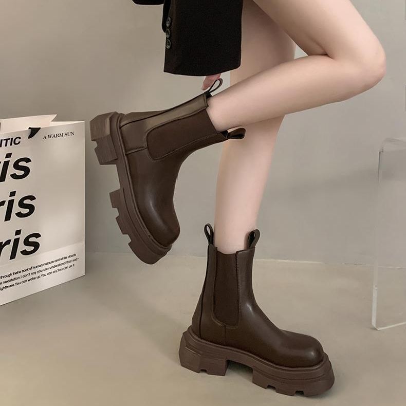 Black Versatile Thick-heeled Platform Martin Boots Women's 2025 New Summer Thin Small Retro Heightening Short Boots