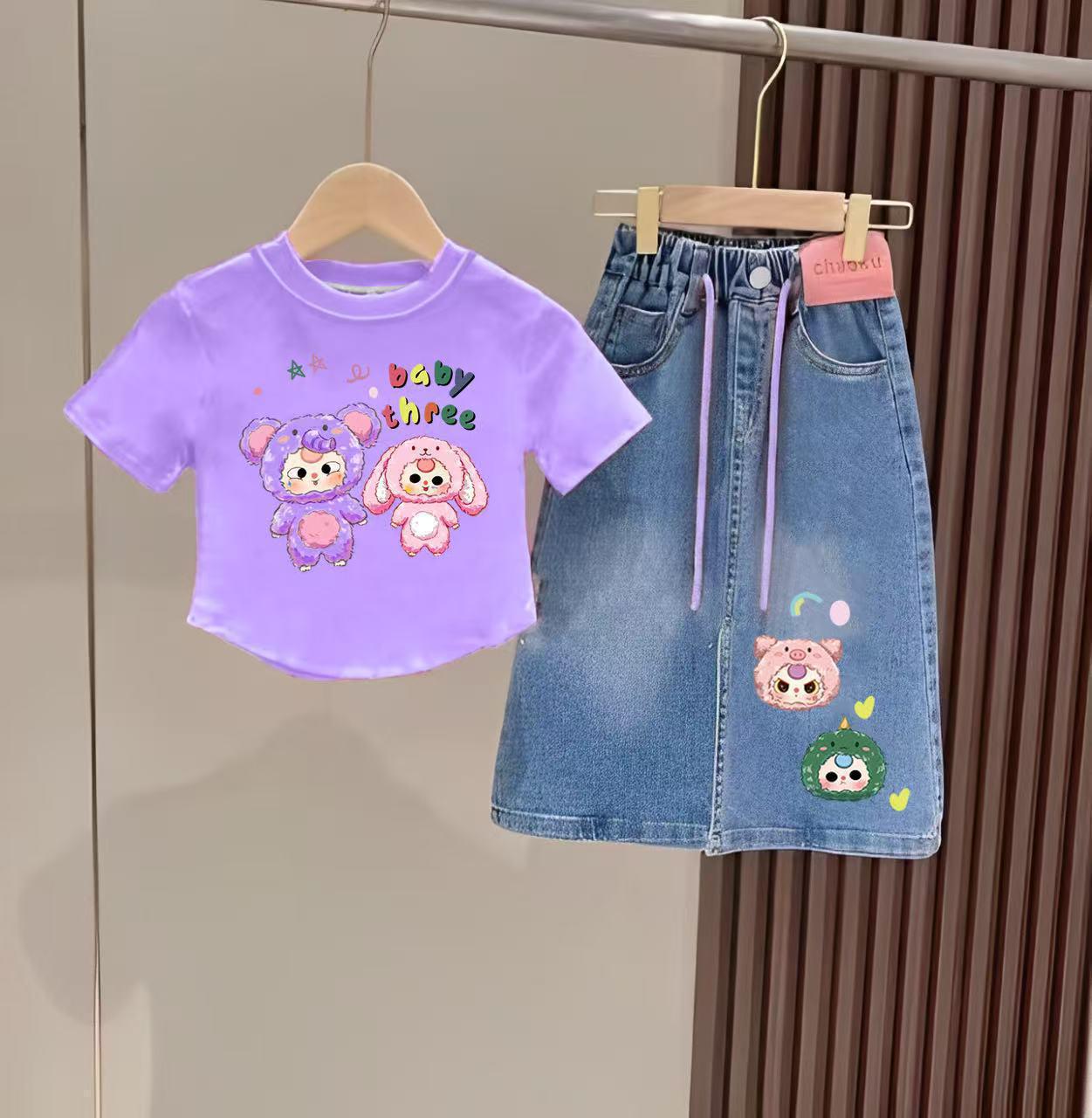 

Southeast Asia 2025 Summer Baby Girl Cute Cartoon Top & Denim Skirt Trend 120 cm
