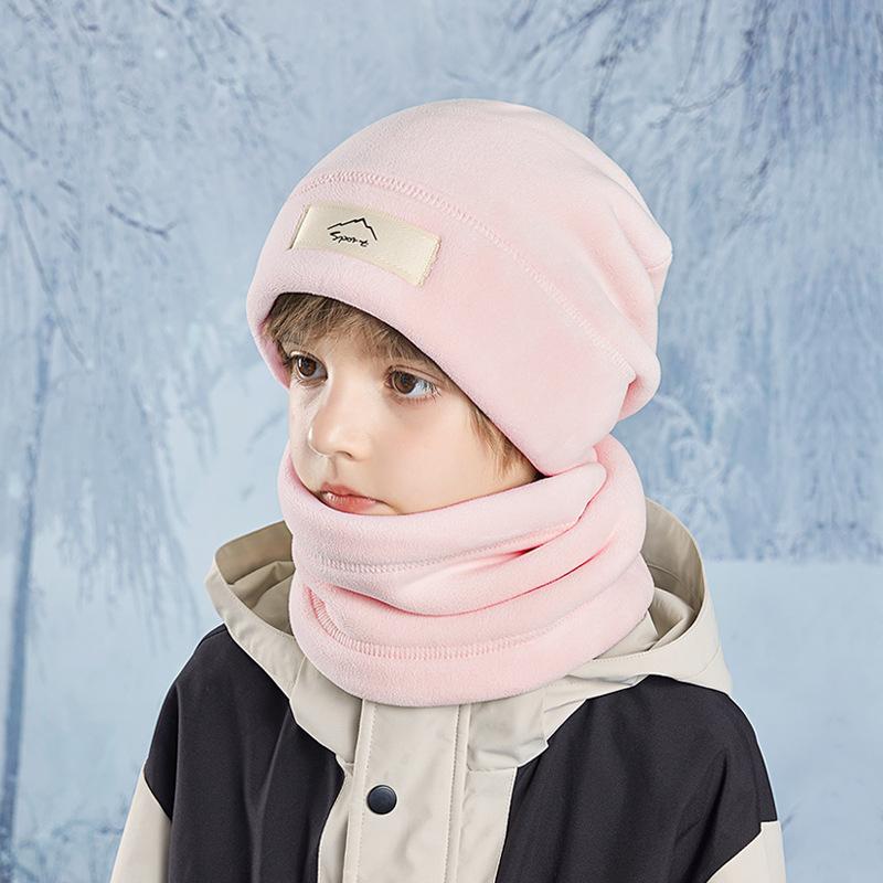 

Warm Children Winter Hat Scarf Two Piece Set Outdoor With Ear Protection Cover Pink