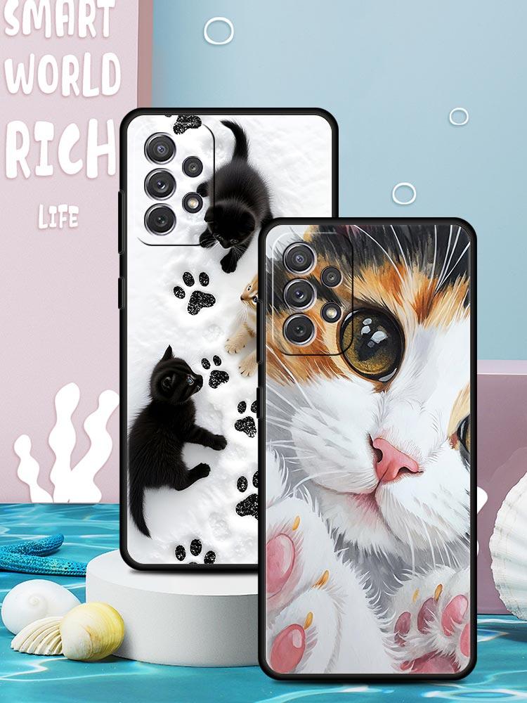 Cute Cat Phone Case for Samsung Galaxy A55 A35 A17 A07 A15 A13 A25 A51 A71 A72 A73 A32 A52 A52S A41 5G Soft TPU Shell Fundas Bag
