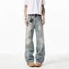 American high street washed cracked jeans men's and women's spring new retro old straight versatile casual pants