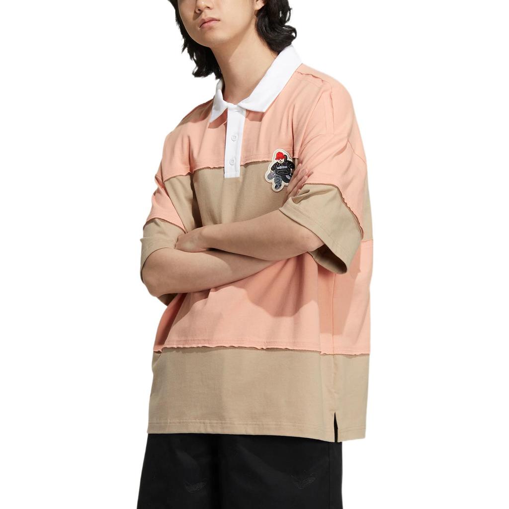 Adidas Originals Trefoil Colorblock Patch Polo Shirt Unisex Tops Pink HR3468