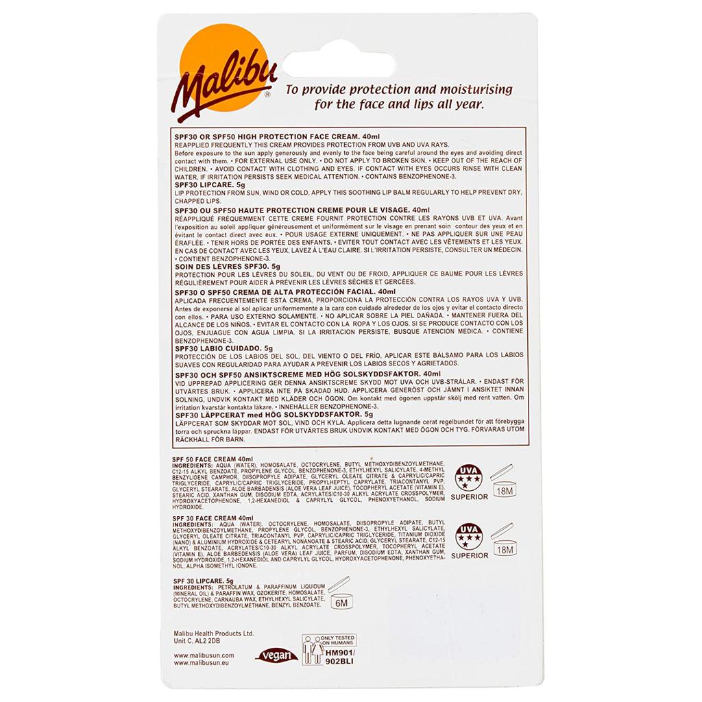 Malibu Ansiktskräm SPF30 + Läppstift SPF30 Set