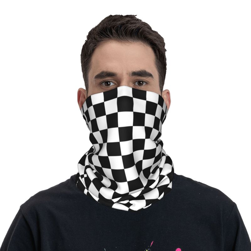 Geometric Checkered Plaid Pattern Bandana Neck Warmer Women Men Winter Hiking Camping Tube Scarf Gaiter Motorcycle Face Cover