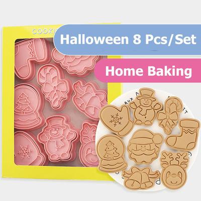 8 pezzi di stampo per biscotti a forma di cartone animato di Halloween, motivo 3D con albero di Natale, pupazzo di neve, Babbo Natale, in PP per uso alimentare, stampi per biscotti dolci da cucina, utensili per la cottura in casa