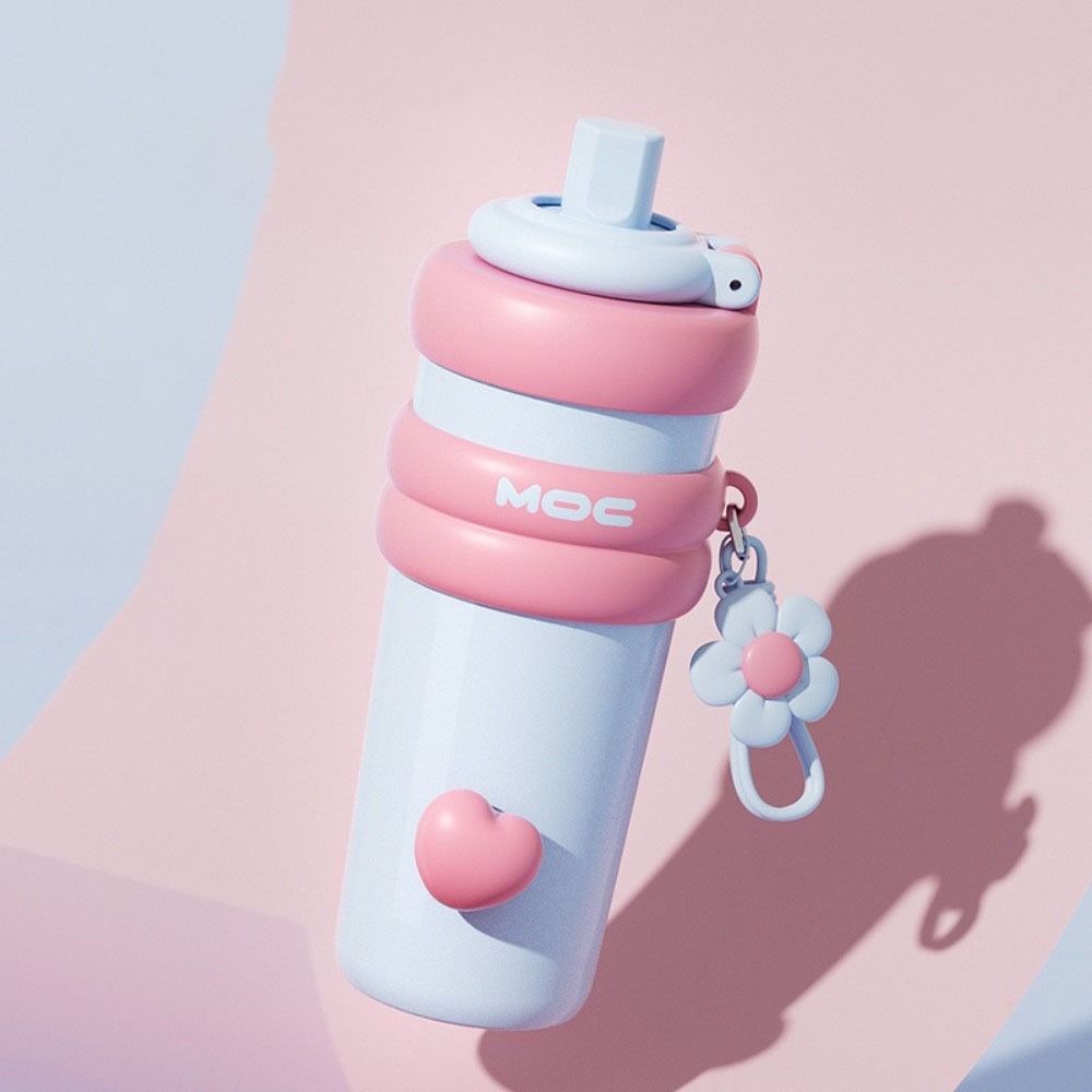 With Flower Pendant Straw  Vacuum Cup 750ml Thermos Water Bottle Portable Insulated Cup  Car