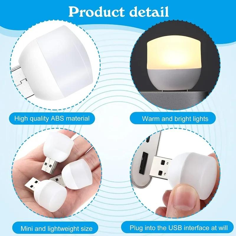 1X 3X 5X 10X LED USB Lamp 5V 1W Light Bulb Cool White Book Reading Nightlight Books Desk Lamps Table Bedside Interior Lighting