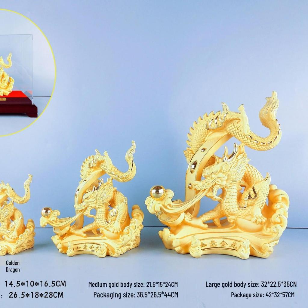 Flocked Gold Dragon Zodiac Ornament for Year of the Dragon - Wealth-Attracting Decoration and Business Gift
