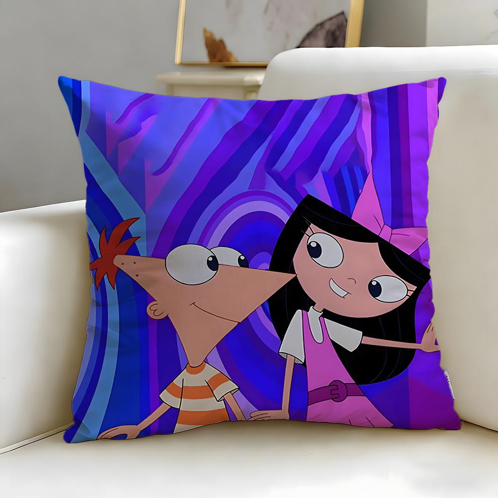 classic cartoon Phineas and Ferb Cushion Cover Soft  EasyWash Pillow Case  Versatile for Couch Bed Travel and Office