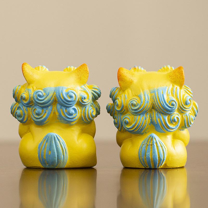 A Pair Lucky Stone Lion Statuette Bluestone Carving Chinese Mascot Home Room Office Potted Fish Tank Ornaments High Quality Gift