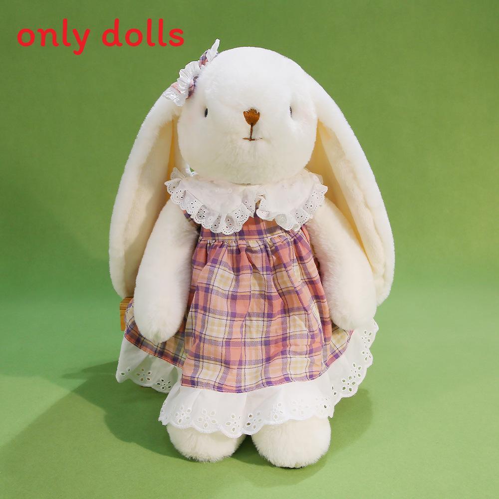 Plush Rabbit Toy With Bow And Dress Decoration Fur For Kids Birthday Gift