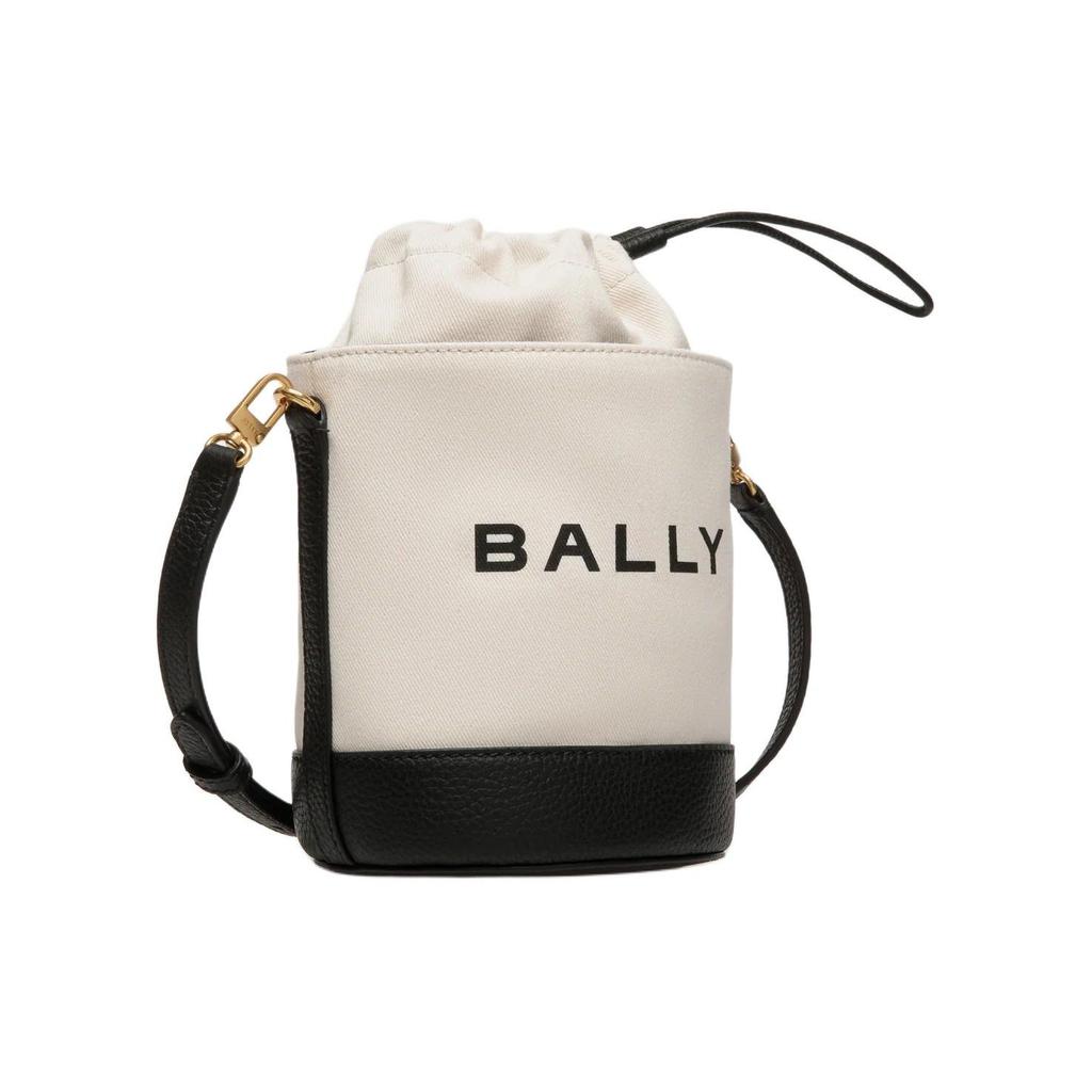 Bally Logo Removable Adjustable Shoulder Strap Fabric And Leather Bucket Bag Mini Women Bags Beige Black 6306511