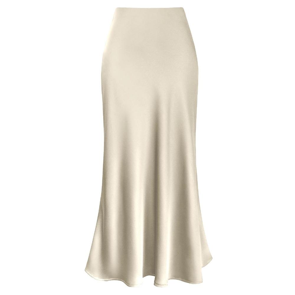 Women's Smooth Satin High Waist Bodycon Maxi Skirt Elegant Draped Mermaid Long Skirt