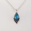 Swiss Blue Topaz Gemstone 925 Sterling Silver Jewelry Statement Designer Pendant 1.5" For Her PP-70-13
