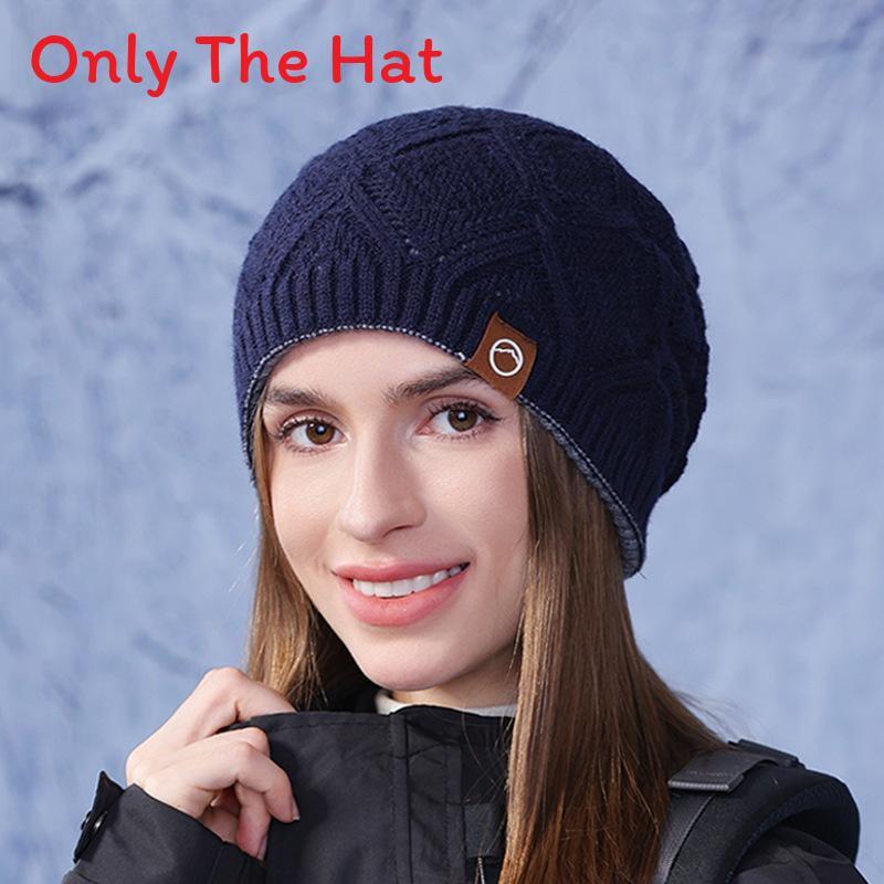 Womens Fashion Knitted Beanie With Ear Protection For Cold Weather тёмно-синий