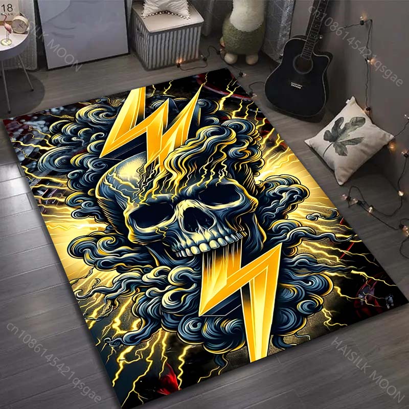Golden Lightning and Skull Pattern Carpet for Bedroom Living Room Bedside Sofa Floor Mat Modern Home Decor Paly Area Rug