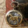 Retro Bronze Hollow Horse Pocket Watch Necklace Quartz Movement Pocket Watch Non-Waterproof Watch For Men New Year Gifts