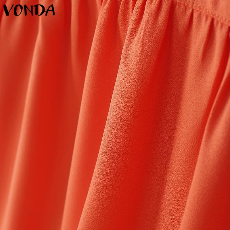 VONDA Women Lapel Neck Blouse Short Sleeve Ruffled Casual Summer Tops