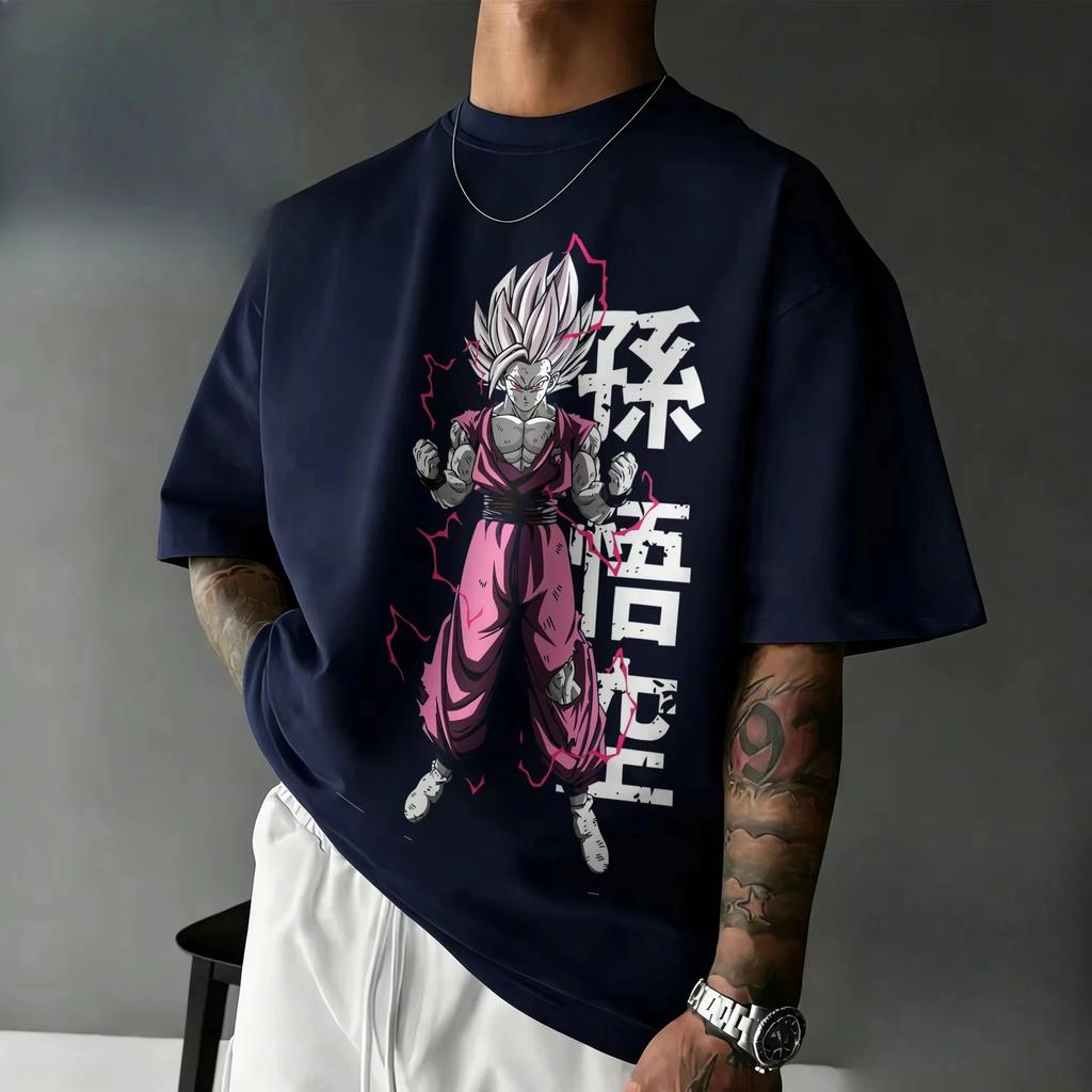 2026 Summer Dragon Ball Retro Vintage T-shirt pure Cotton Unisex Goku Super Saiyan Rose Print High Quality Casual Tee Streetwear