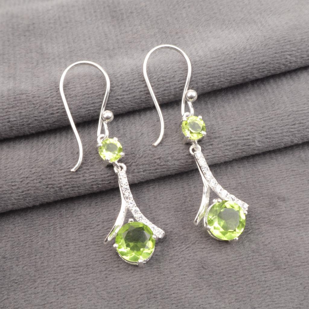 Peridot Gemstone 925 Stamped Silver Jewelry Zircon Dangle Earrings 1.84" For Her CZE-9-3